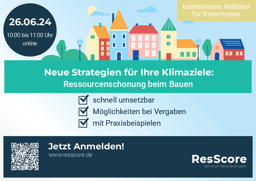 Flyer mit Informationen über ein kostenloses Webinar für Kommunen von ResScore